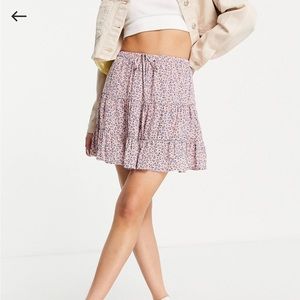 NWT Pieces Mella Highwaisted Ruffle Skirt in Pink Ditsy Print Sz XL